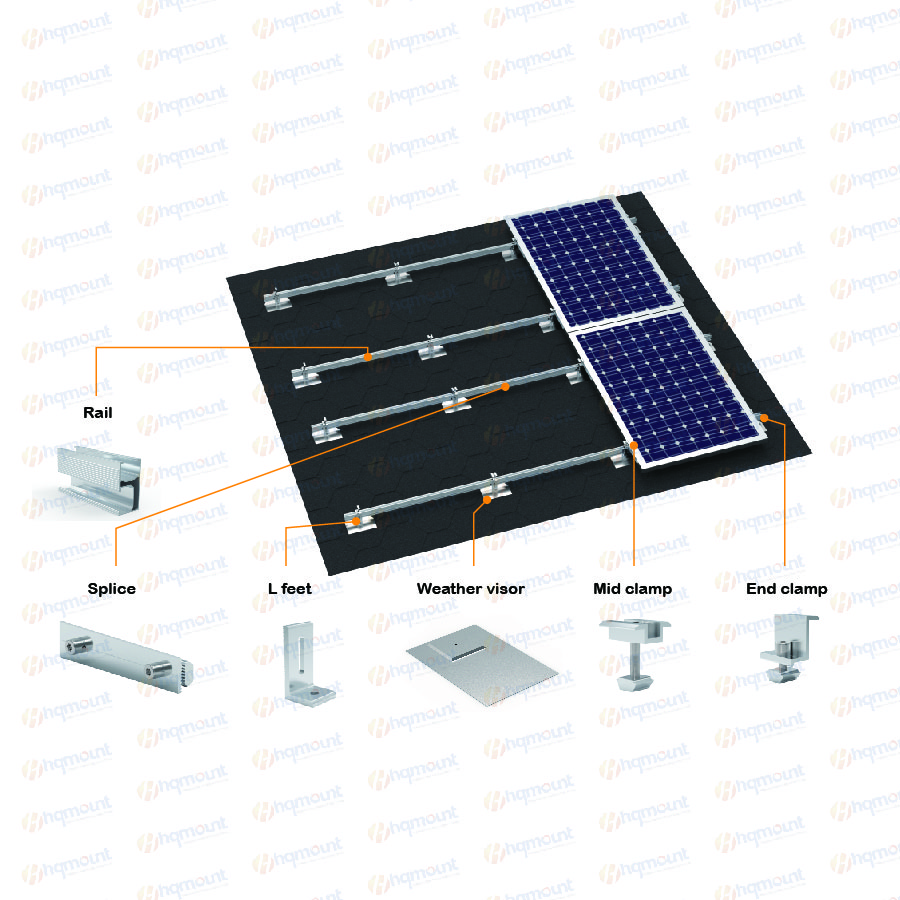Asphalt shingle roof solar racking system